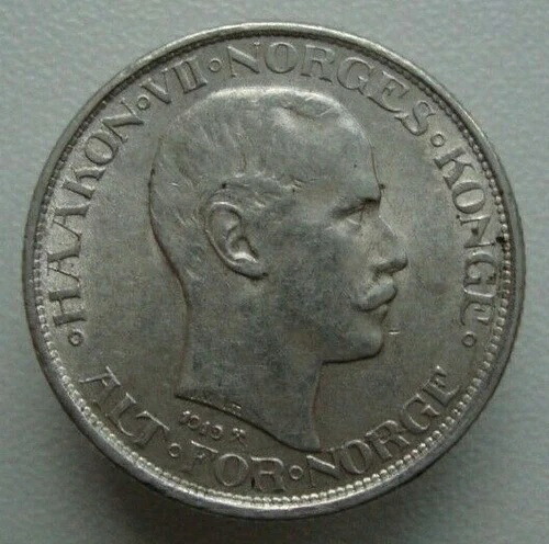 ノルウェー 50 鉱石 1919 ホーコン VII 銀貨 S10 52,800円