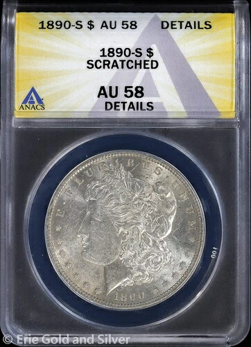 1890-S 1ドルモルガン銀貨 ANACS AU 58 詳細