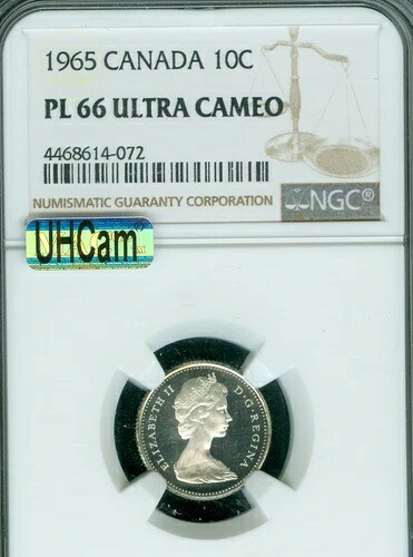 1965 年カナダ 銀貨 10 セント NGC PL66 UCam MAC UHCAM スポットレス。