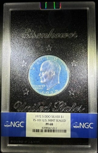 1972-S FS-101 DDO ミントシール付きアイゼンハワー シルバー プルーフ ドル NGC PF-68