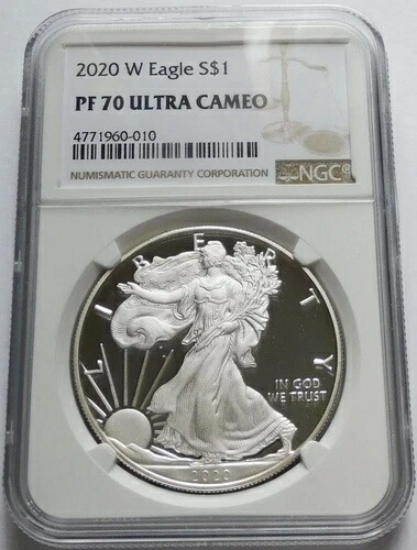 2020-W プルーフ シルバー イーグル S$1 - NGC PF 70 UCAM、ウェストポイント造幣局 56,870円