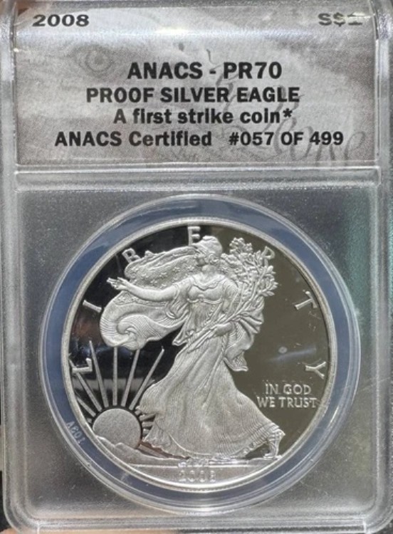 2008 W アメリカン シルバー イーグル ANACS PR-70 ファースト ストライク #057 / 499｜WORLD RESOURCE【KING店】