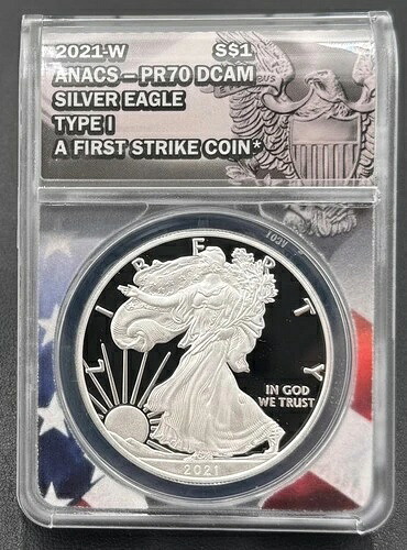 2021 W $1 1オンス シルバーイーグル タイプ1 ANACS PR 70 DCAM、先行リリースラベル