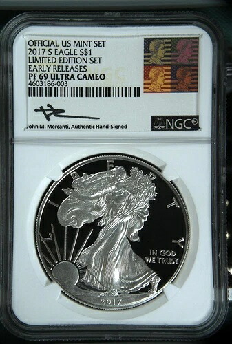 2017-S $1 プルーフ シルバー イーグル NGC PF69 UCAM - 限定版セット メルカンティ サイン入り