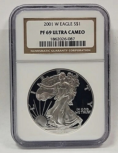 2001年 Wプルーフ シルバーイーグル NGC PF69 ウルトラカメオ クラシック ブラウンラベル。RM195