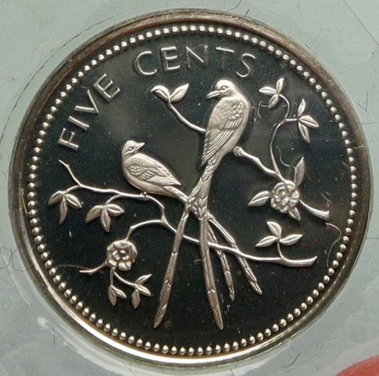 1974年 ベリーズ 鳥類 フォークテール フライキャッチャー プルーフ シルバー 5セント コイン i92322