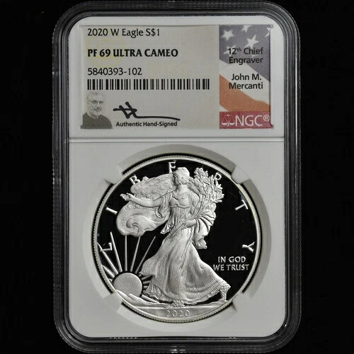 2020-W 1ドル プルーフ シルバー イーグル ? NGC PF-69 ? ジョン・マーカンティ コイン サイン入り｜WORLD RESOURCE【KING店】