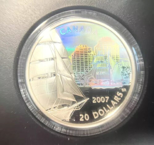2007年、カナダ、20ドル硬貨、999シルバー、大型帆船シリーズ、ホログラム、未使用、ミントケース