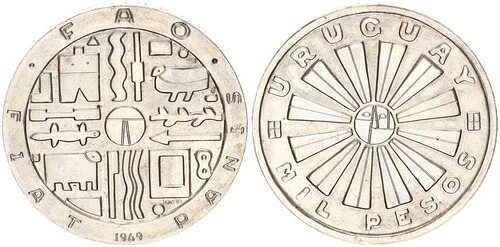 ウルグアイ 1000 ペソ 1969 Fao Fauna Ornament Xf-Bu 113178