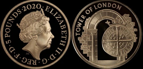 2020年 ロンドン塔 ロングクロス ペニー銀貨 5ポンド