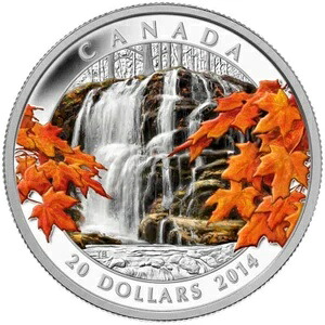 2014年カナダドル 20 秋の滝 - 純銀貨
