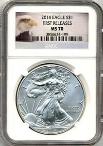 2014年 1ドル 米銀イーグル 1オンス コイン - 極上宝石 未流通、NGC MS 70