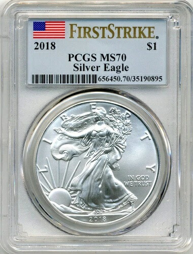 2018年 1ドル イーグル銀貨 1オンス - 極上宝石未使用、PCGS MS 70 56,100円