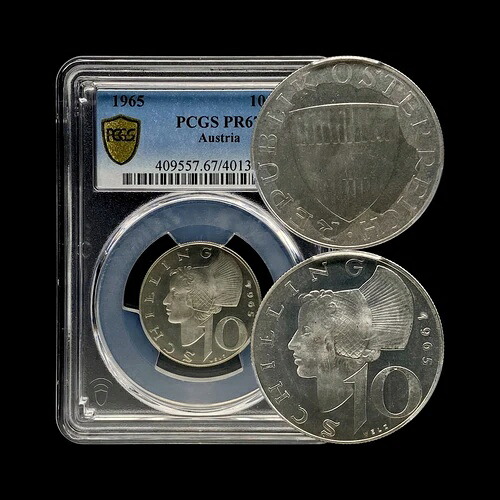 オーストリア。1965年、10シリング、銀貨 - PCGS PR67 - トップポップ?? ブレットハウベ・ボンネット