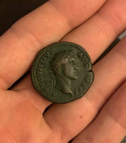 レア アントニヌス ピウス 古代ローマ コイン デュポンディウス 139AD FIDES 穀物 フルーツ 12.3G