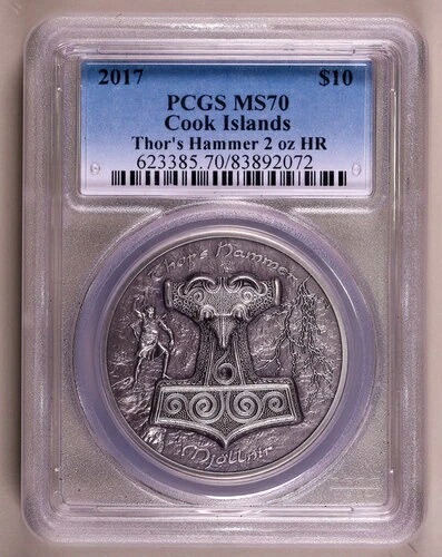 2017年 クック諸島 2オンス シルバー トールハンマー PCGS MS70 ハイリリーフ ***希少***｜WORLD RESOURCE【KING店】