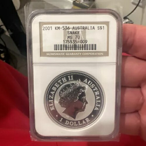 2001年オーストラリア蛇年銀貨、NGC MS70 シリーズ1。低ポップ