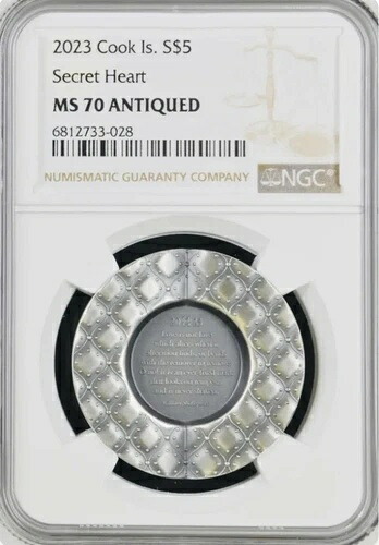 2023 シークレットハート .999 シルバー アンティーク クック諸島 $5 1オンス NGC MS70 発行枚数 2023｜WORLD RESOURCE【KING店】