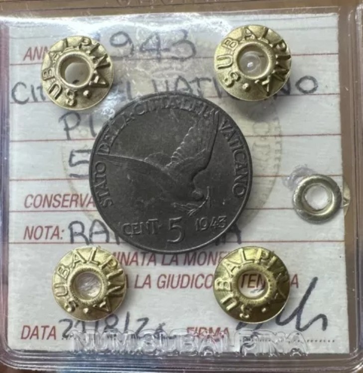 バチカン市国ピオ12世 5セント 1943年 非常に希少な未開封 FDC Subalpina