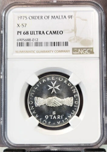 1975年 マルタ勲章 シルバー 9 TARI X-57 NGC PF 68 ウルトラカメオ レア トップポップ 1画像