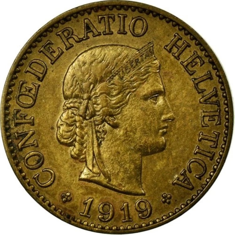 [#58314] コイン、スイス、10ラッペン、1919年、ベルン、AU、真鍮、KM:27、A 124,300円