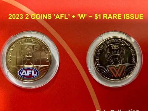 2023年「AFL」+「W」?希少カラー1ドルコイン2枚?AFLフットボールリーグシリーズ+ボーナス