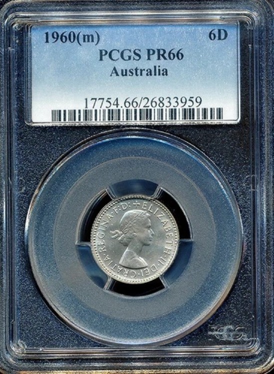 オーストラリア 1960年 (m) 6ペンス 6ペンス エリザベス2世 - PCGS PR66