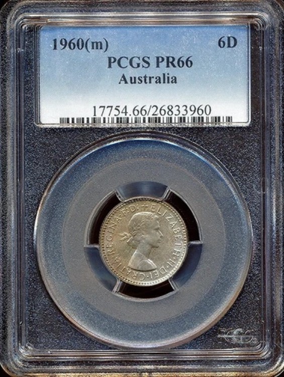 オーストラリア 1960年 (m) 6ペンス 6ペンス エリザベス2世 - PCGS PR66