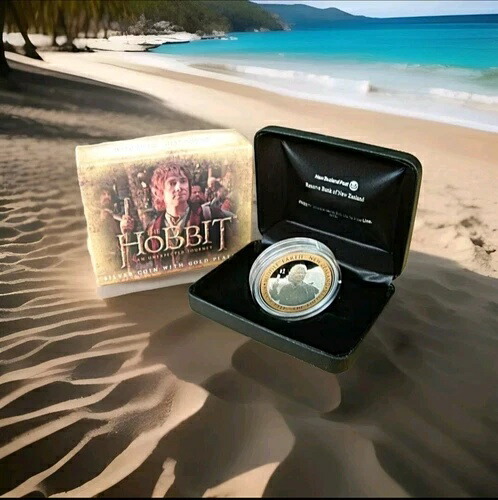 2012年 ニュージーランド 1ドル ロード・オブ・ザ・リング *ホビット* 金メッキ 1オンス シルバー プルーフコイン画像