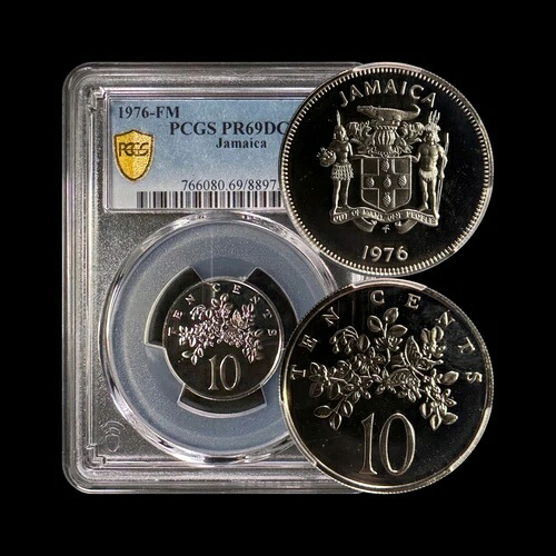 ジャマイカ 1976年 10セント - PCGS PR69 - トップポップ ?? 蝶の葉 ??、パイナップル｜WORLD RESOURCE【KING店】