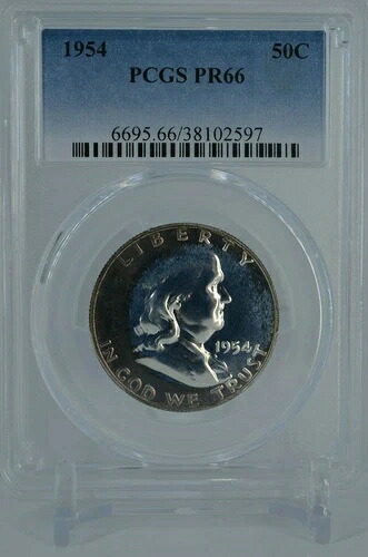 PR66 1954 PCGS グレーデッド フランクリン 90% シルバー ハーフダラー プルーフ レア トーンコイン