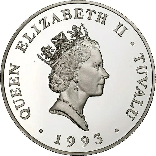 [#395185] ツバル、エリザベス2世、20ドル、1993年、英国王立造幣局、銀貨、MS
