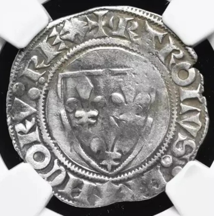 フランス国王シャルル6世（1380-1422年）、ジャンヌ・ダルクの白銀貨、NGC XF