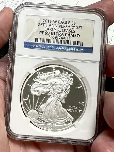 2011-W 1ドル プルーフ アメリカン シルバー イーグル 25周年記念セット NGC PF69 ER ブルー