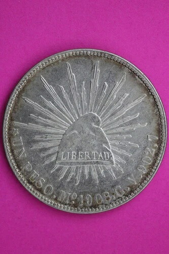 1908年 メキシコ MoGV 1ペソ リベルタッド銀貨 .9027 本物 正規品 0649N