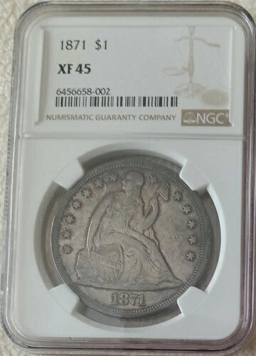 1871年 リバティ・シーテッド・ドル、NGC XF45、色調あり｜WORLD RESOURCE【KING店】