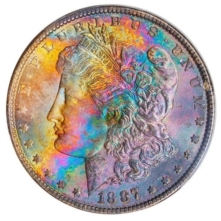 1887-P PCGS MS64 モーガン・モンスター カラフル ブレザー トーン レインボー (ビデオ) **｜WORLD RESOURCE【KING店】