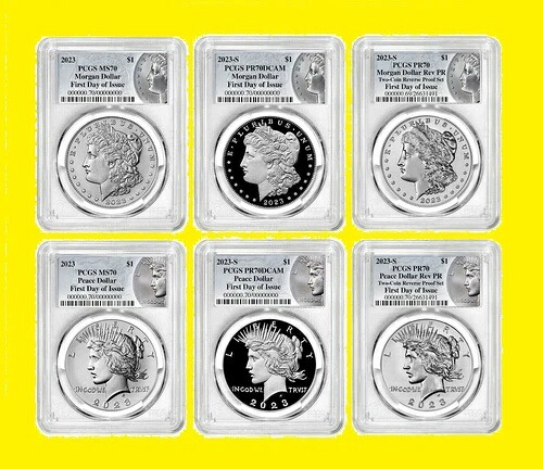 2023年 1ドル モルガン＆ピース 6枚セット FDOI PCGS MS70 PR RVPR 70 モルガンラベル｜WORLD RESOURCE【KING店】