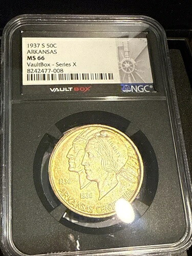 1937-S 50セントアーカンソーボールトボックスXハーフダラー - NGC MS-66 斑点模様のレインボートーン｜WORLD RESOURCE【KING店】