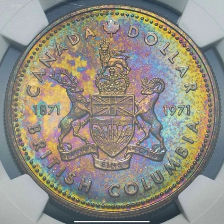 モンスター レインボートーン - 1971年 カナダ シルバー S$ 1 ブリティッシュコロンビア┃NGC SP68 スター*｜WORLD RESOURCE【KING店】