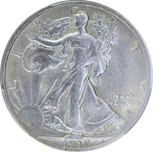 1917-D AU58 ウォーキング・リバティ・ハーフダラー、表面、PCGS 38957898｜WORLD RESOURCE【KING店】