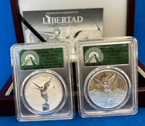 2018年 メキシコ シルバー リバースプルーフ リベルタッド コインセット PCGS PR70 ファーストストライク #105/500｜WORLD RESOURCE【KING店】
