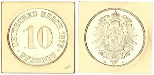 ドイツ帝国 / 特別鋳造 10 ペニヒ 1873 G 長方形ゴールドクリップ 116328