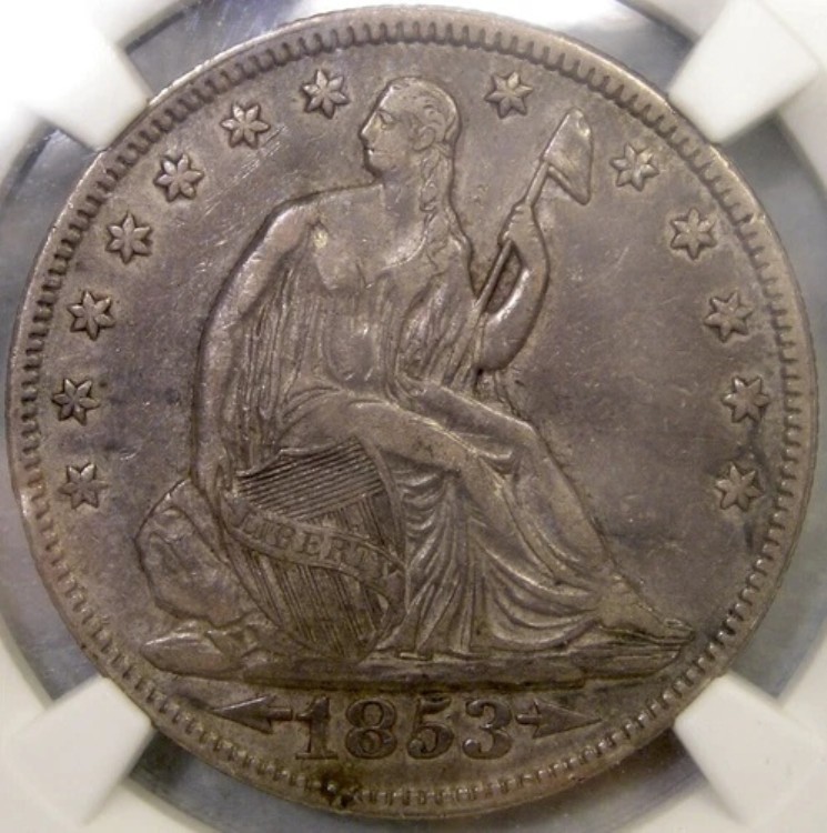 1853年 リバティ座像ハーフドル 非常に希少 FS-803 ダブルダイ リバース NGC XF 40