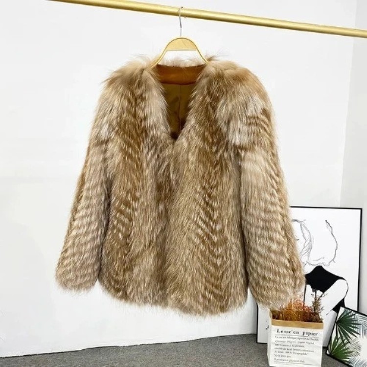 冬用レディース リアルナチュラルシルバーコート Vネック ふわふわ 贅沢 ファージャケット