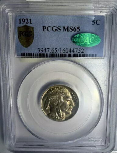 ジェムブリリアントUC - 1921年バッファローニッケル（美しい） - PCGS MS 65 CAC認定