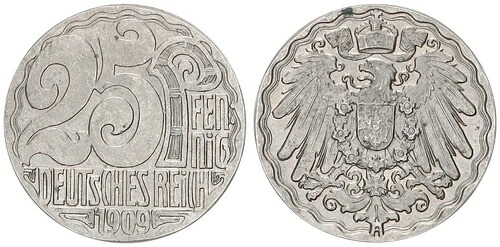 25 フェニッヒ 1909 A プローブ J.18 IN その他のデザイン ニッケルシルバー Xf-Bu 116619