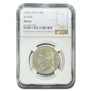 1935/1934-S ダニエル・ブーン生誕200周年記念ハーフダラー MS-66 NGC