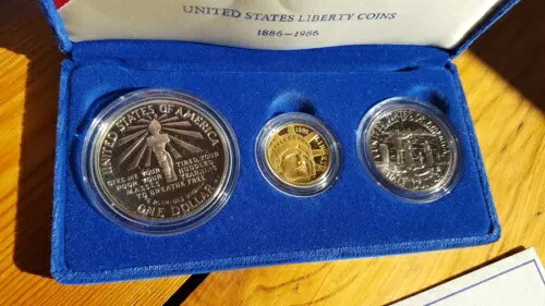 アメリカ合衆国リバティコイン 1886-1986 金・銀・ハーフドル ボックスセット
