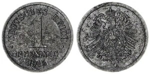 カイザーライヒ 1 フェニヒ 1915 サンプル to J.300 鉄 1.49g 非常に希少 118485